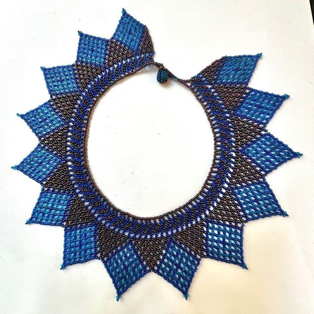 Blue beaded Chaquira necklace